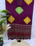 Ajrakh Inspired Printed Saree with Mustard & Maroon Motifs | Traditional Designer Saree -WINE