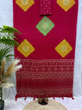Ajrakh Inspired Printed Saree with Mustard & Maroon Motifs | Traditional Designer Saree -PINK