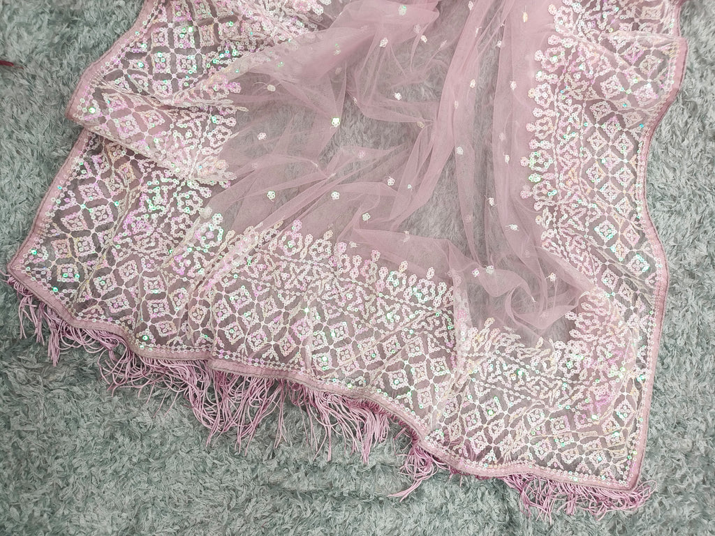 Blush Pink Sequin Embroidered Designer Saree with Full Sleeve Blouse