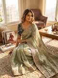 Champagne Embroidered Party Wear Saree - GREEN