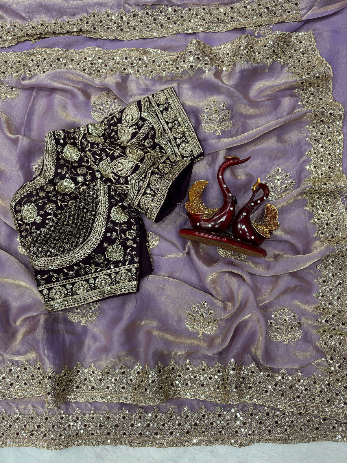 Champagne Embroidered Party Wear Saree - PURPLE