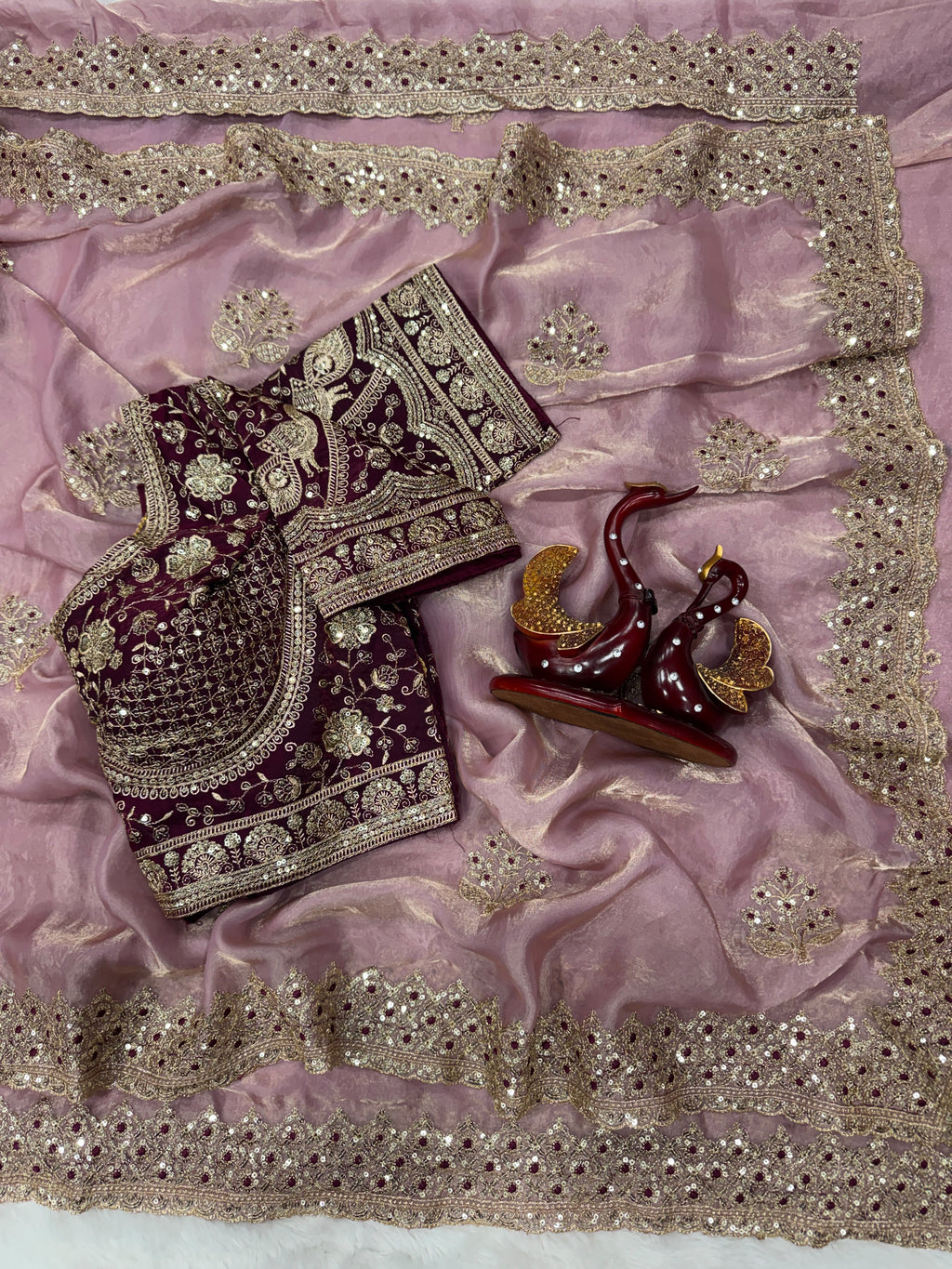 Champagne Embroidered Party Wear Saree - PINK