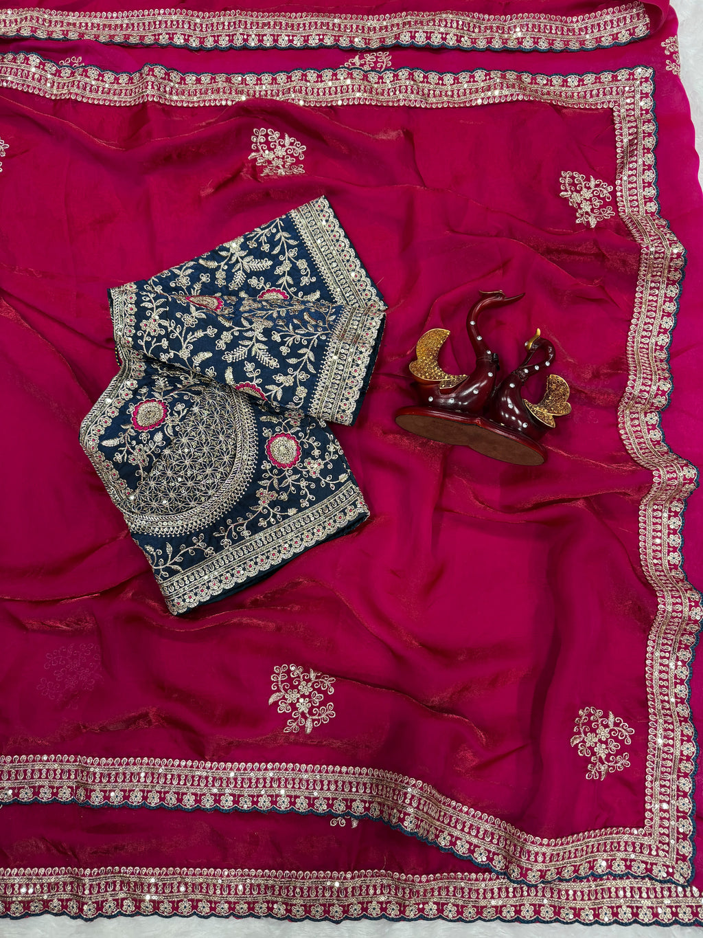 Premium Designer Embroidered Saree Collection with Heavy Sequin Work, Floral Blouse & Rich Scalloped Border  -RED