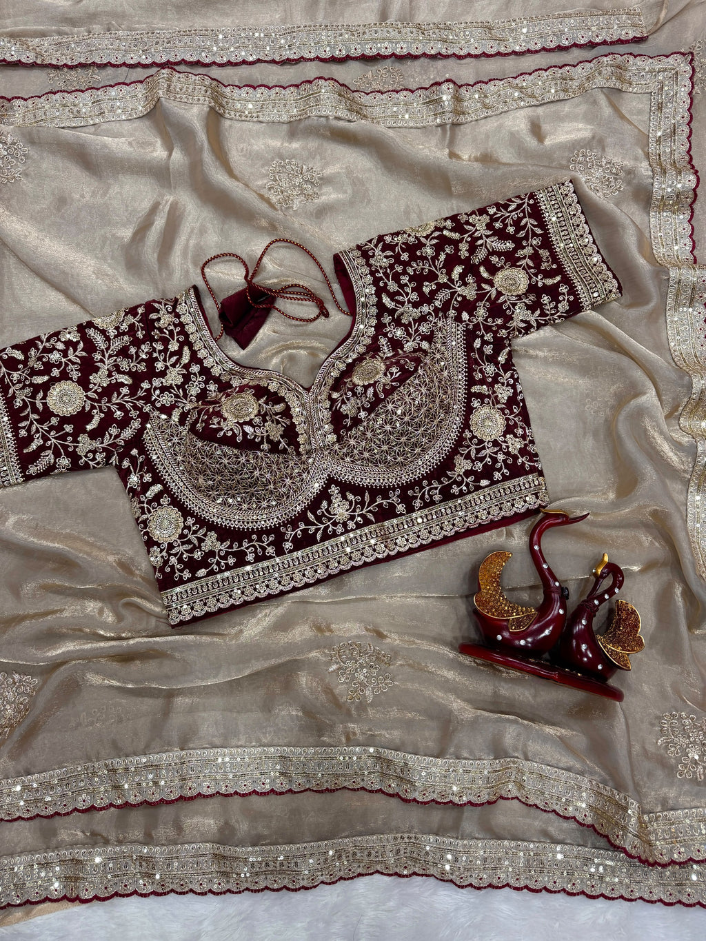 Premium Designer Embroidered Saree Collection with Heavy Sequin Work, Floral Blouse & Rich Scalloped Border  -BELGE