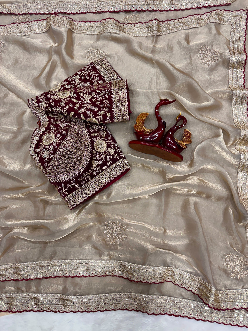 Premium Designer Embroidered Saree Collection with Heavy Sequin Work, Floral Blouse & Rich Scalloped Border  -BELGE