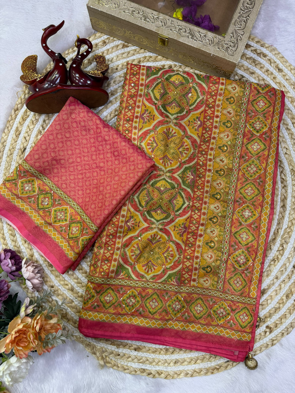 Royal Katdana Diamond Handwork Chosmo Silk Saree
