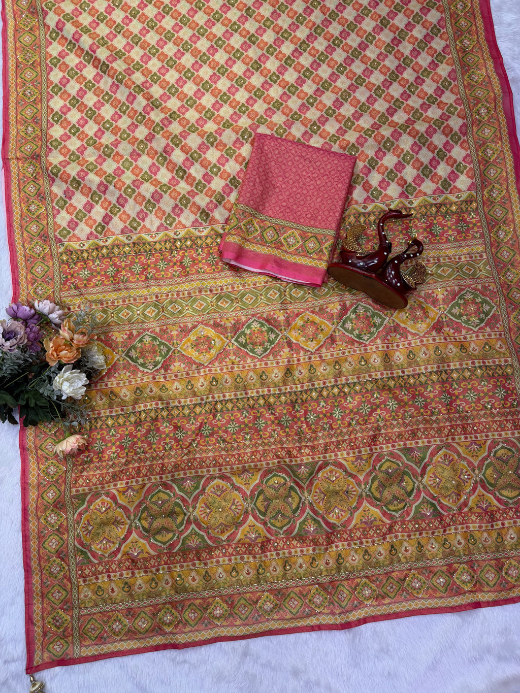 Royal Katdana Diamond Handwork Chosmo Silk Saree