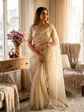 Champagne Pearl Radiance – Designer Sequin Embellished Saree  - CREAM