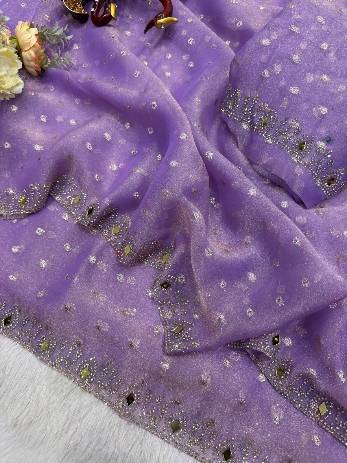 Champagne Pearl Radiance – Designer Sequin Embellished Saree  - PURPLE