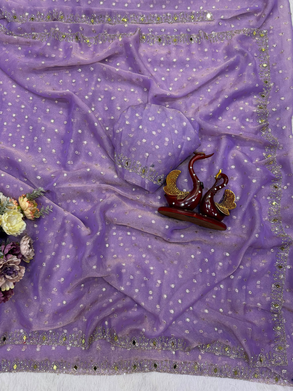 Champagne Pearl Radiance – Designer Sequin Embellished Saree  - PURPLE