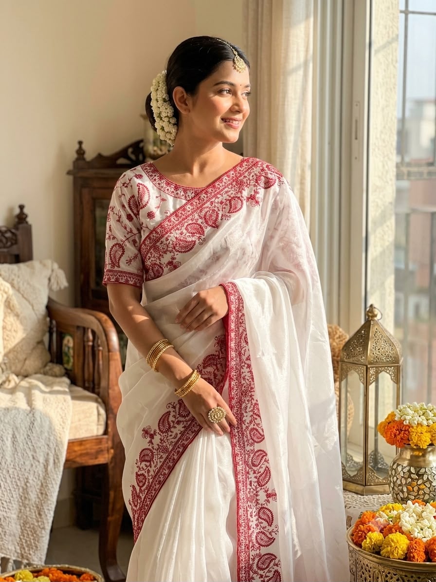 Royal Sequins & Thread Embroidery Tebby Silk Saree