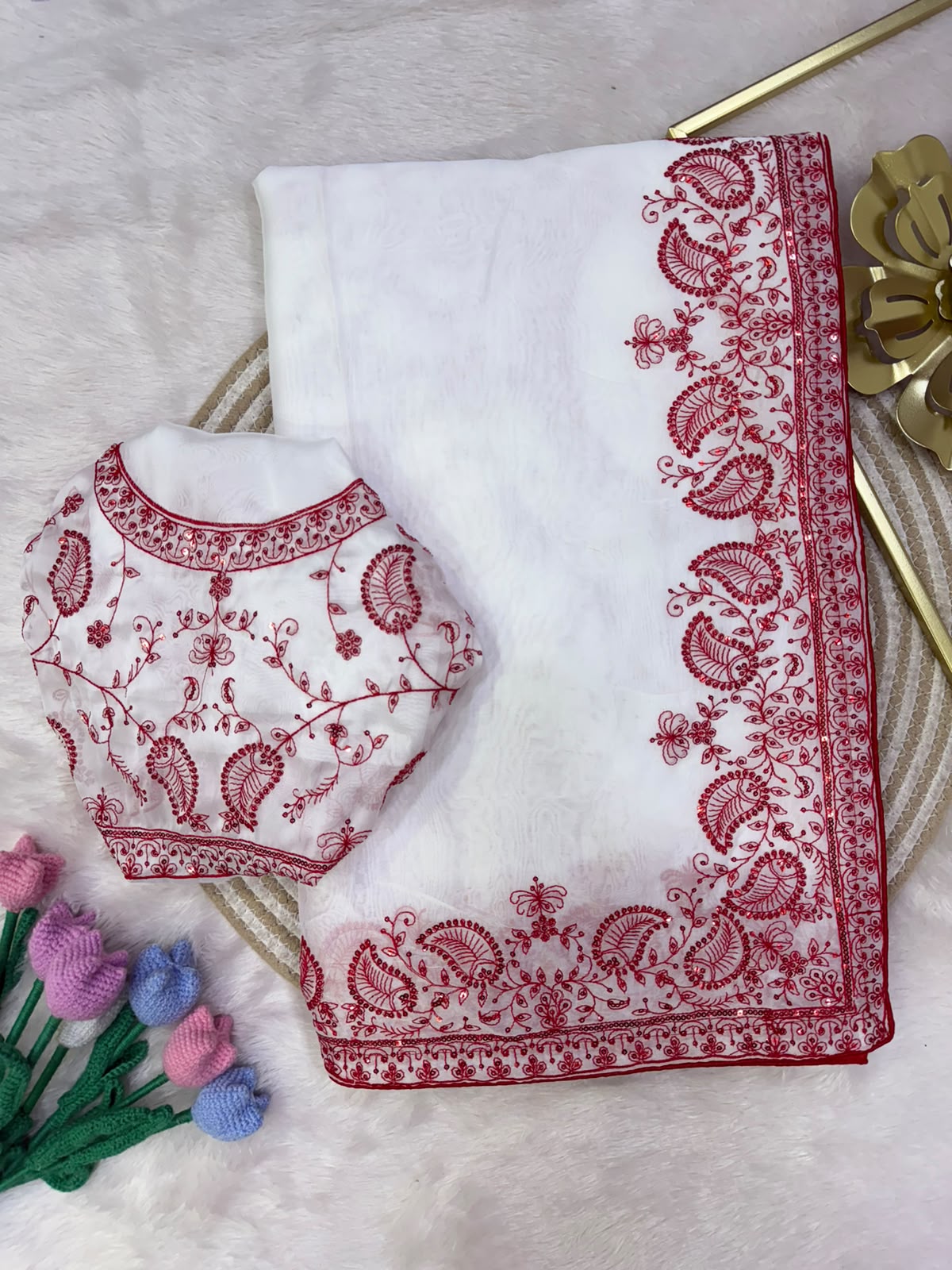 Royal Sequins & Thread Embroidery Tebby Silk Saree