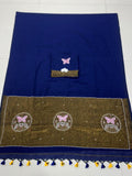 Premium Handcrafted Designer Saree with Golden Border, Floral Butterfly Embroidery & Colorful Tassel Work -  ROYAL BLUE