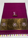 Premium Handcrafted Designer Saree with Golden Border, Floral Butterfly Embroidery & Colorful Tassel Work - MAGENTA