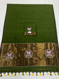 Premium Handcrafted Designer Saree with Golden Border, Floral Butterfly Embroidery & Colorful Tassel Work -  OLIVE GREEN
