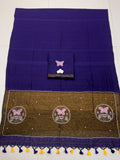 Premium Handcrafted Designer Saree with Golden Border, Floral Butterfly Embroidery & Colorful Tassel Work -  PURPLE