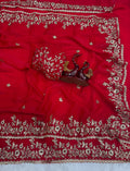 Luxury  Saree with All-Over Floral Embroidery, Embellished Border and Designer Blouse  -RED