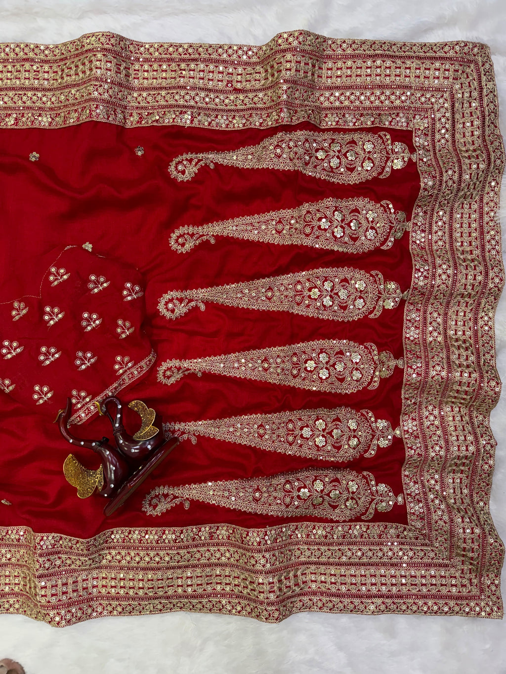 Premium Red Embroidered Saree with Traditional Zari Border & Matching Designer Blouse