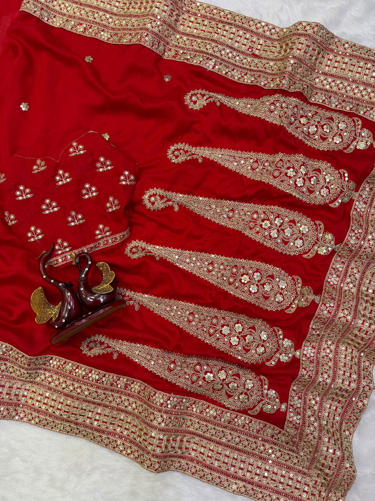 Premium Red Embroidered Saree with Traditional Zari Border & Matching Designer Blouse