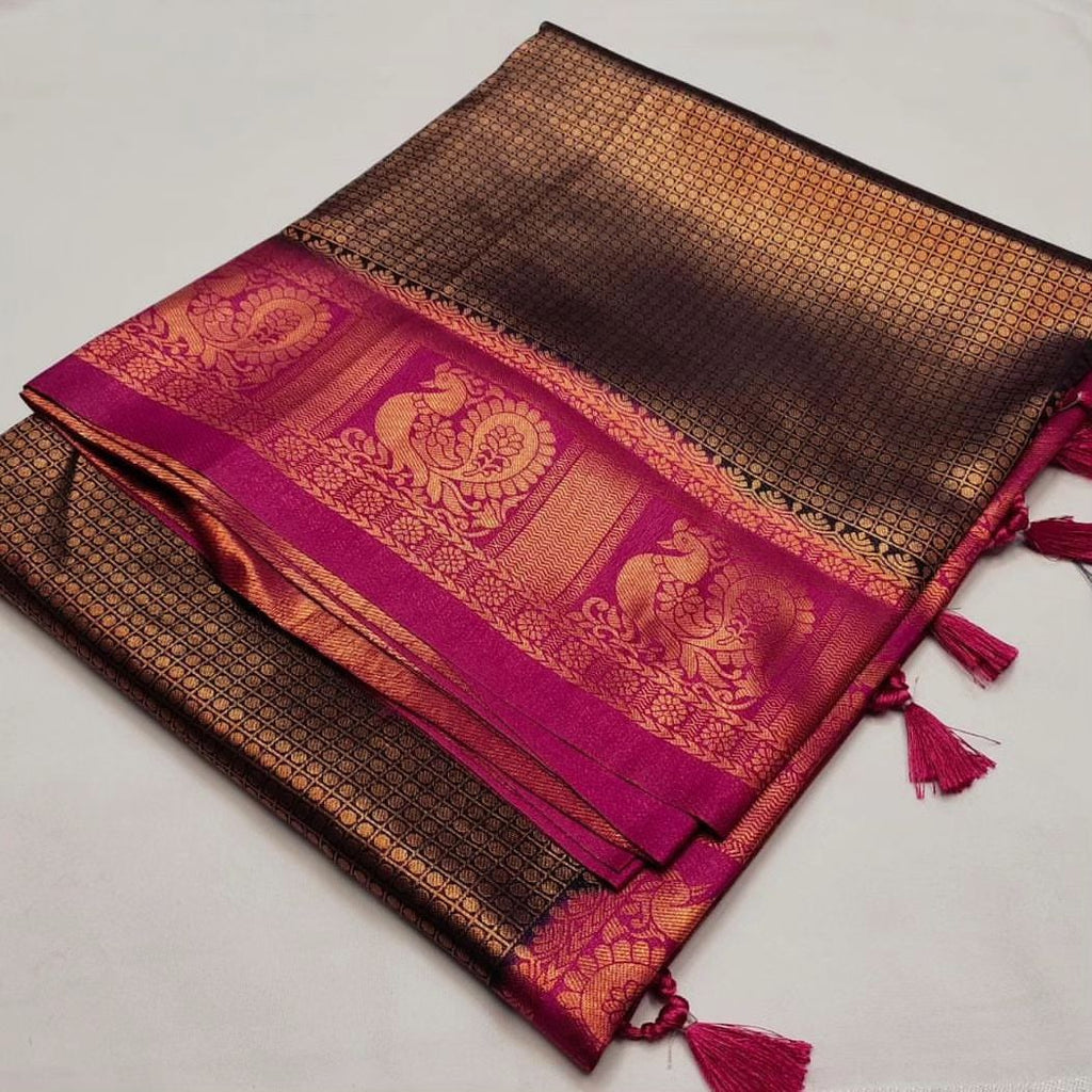 Cream color kanchipuram silk saree with zari weaving work