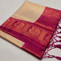 Cream color kanchipuram silk saree with zari weaving work