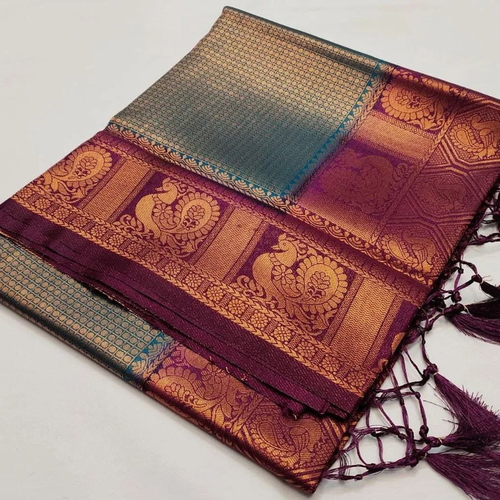 Cream color kanchipuram silk saree with zari weaving work