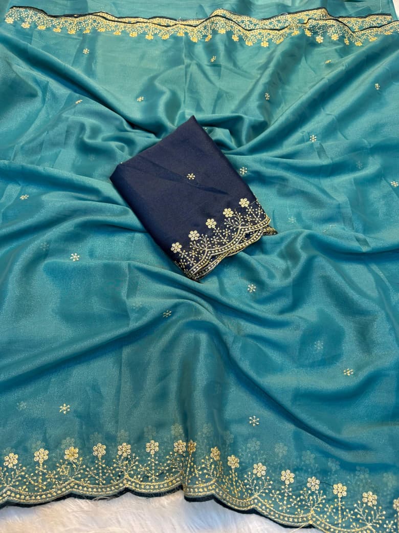 Royal Rama  Elegance Saree with Designer Blouse Piece
