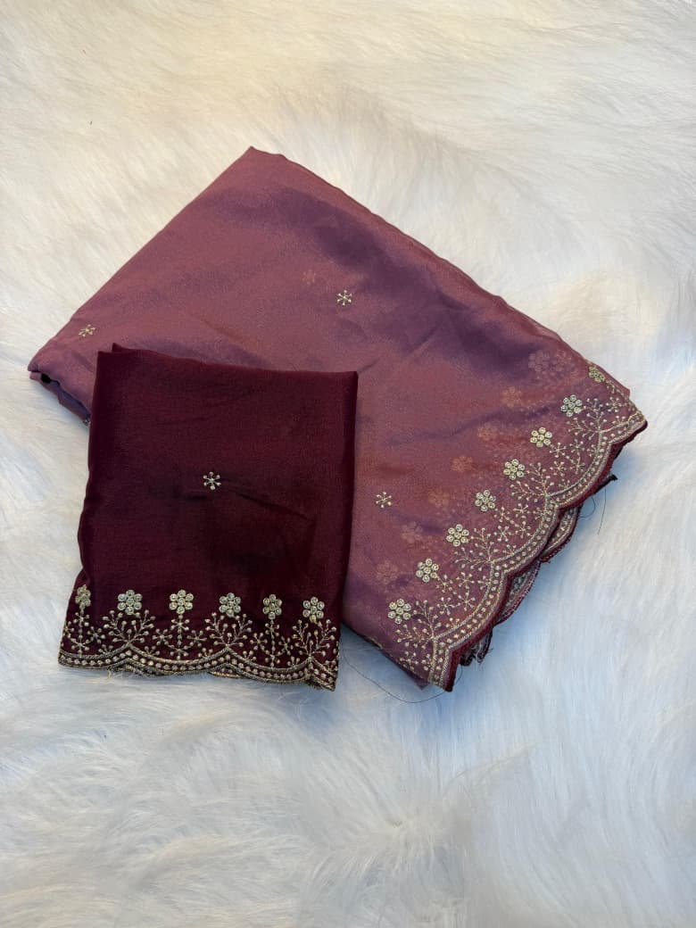 Royal Pink Elegance Saree with Designer Blouse Piece