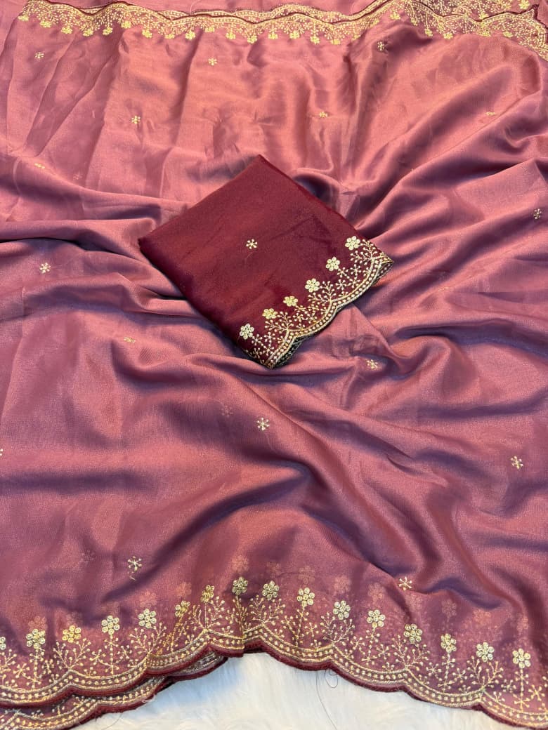 Royal Pink Elegance Saree with Designer Blouse Piece