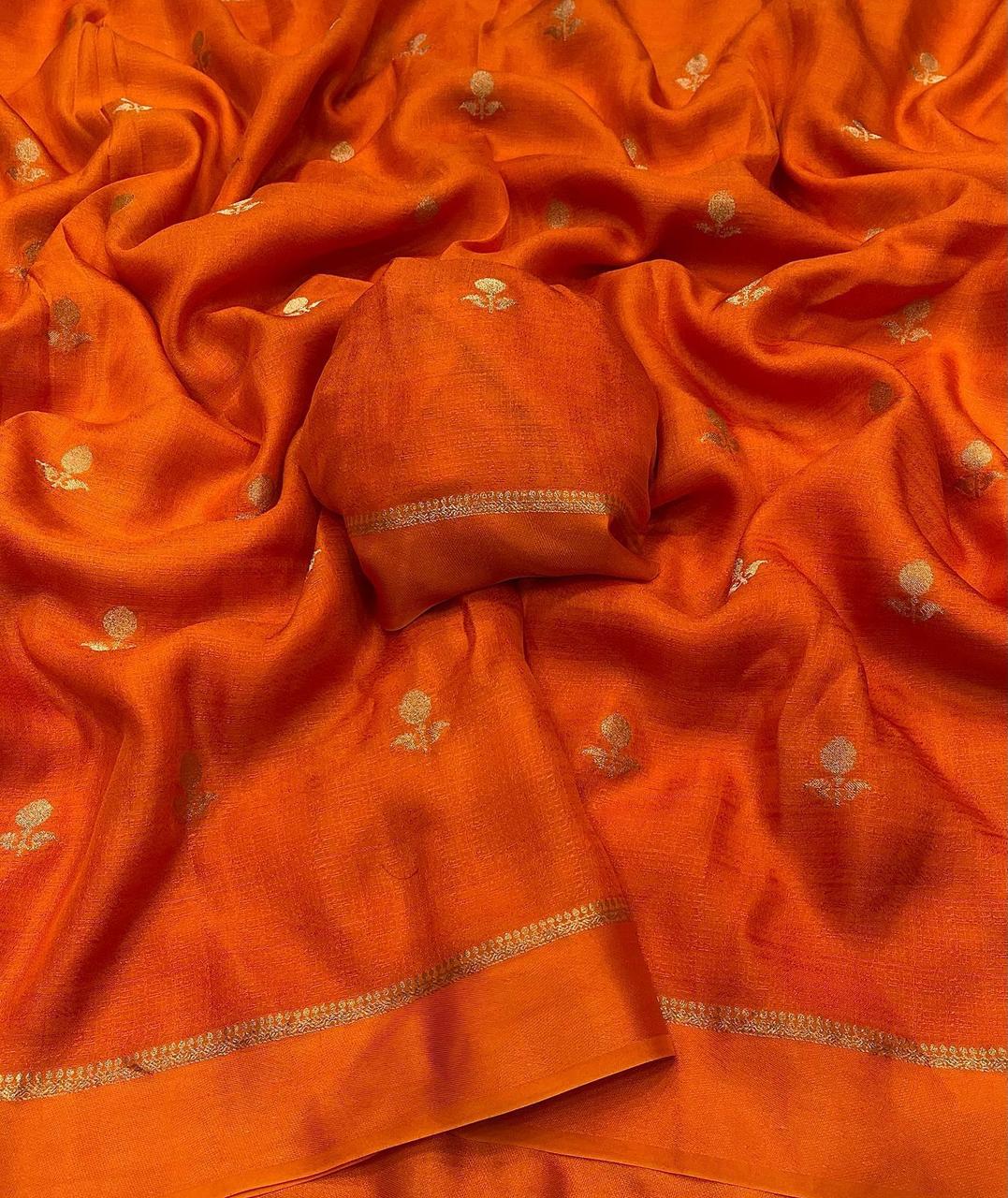 Orange Pure Soft Viscose Silk Jacquard Satin Border Fancy Designer Saree With Blouse Piece