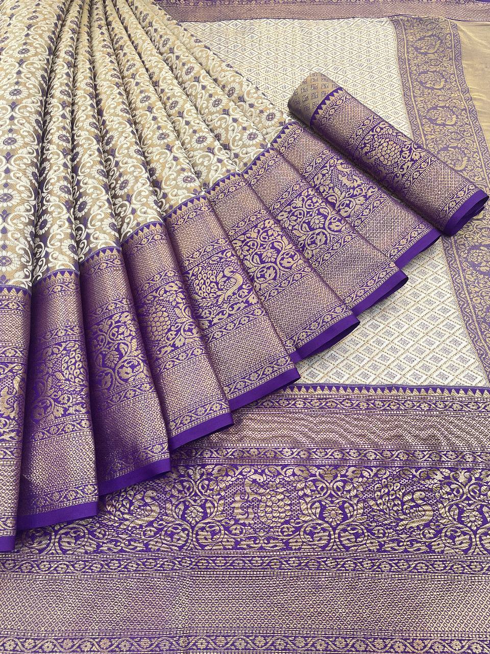 Pure Kanjivaram Silk Saree With Contrast Gold Zari Rich Weaving Pallu