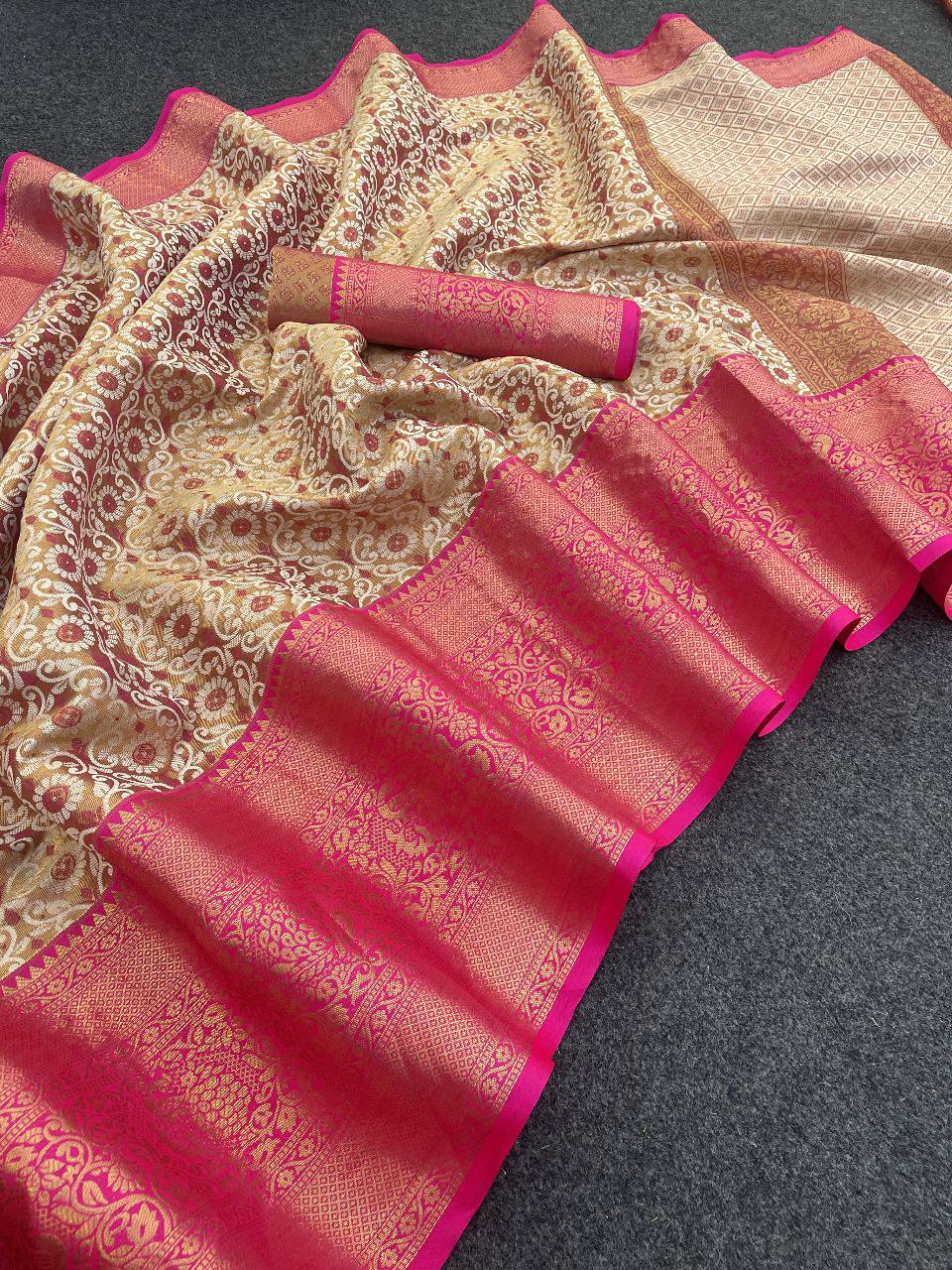 Pure Kanjivaram Silk Saree With Contrast Gold Zari Rich Weaving Pallu