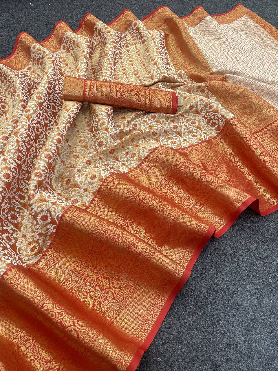 Pure Kanjivaram Silk Saree With Contrast Gold Zari Rich Weaving Pallu
