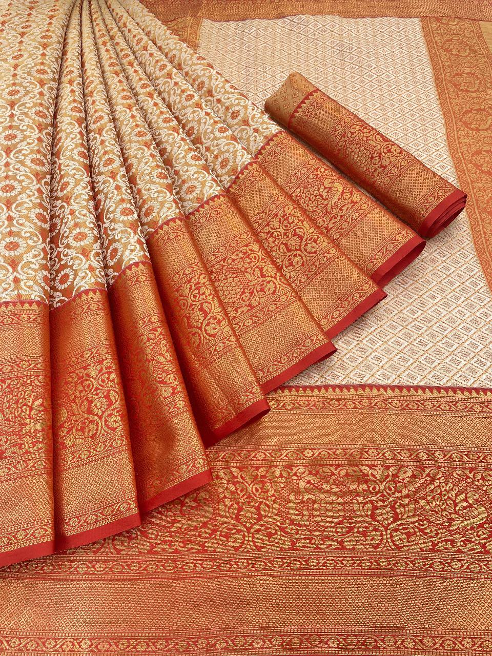 Pure Kanjivaram Silk Saree With Contrast Gold Zari Rich Weaving Pallu