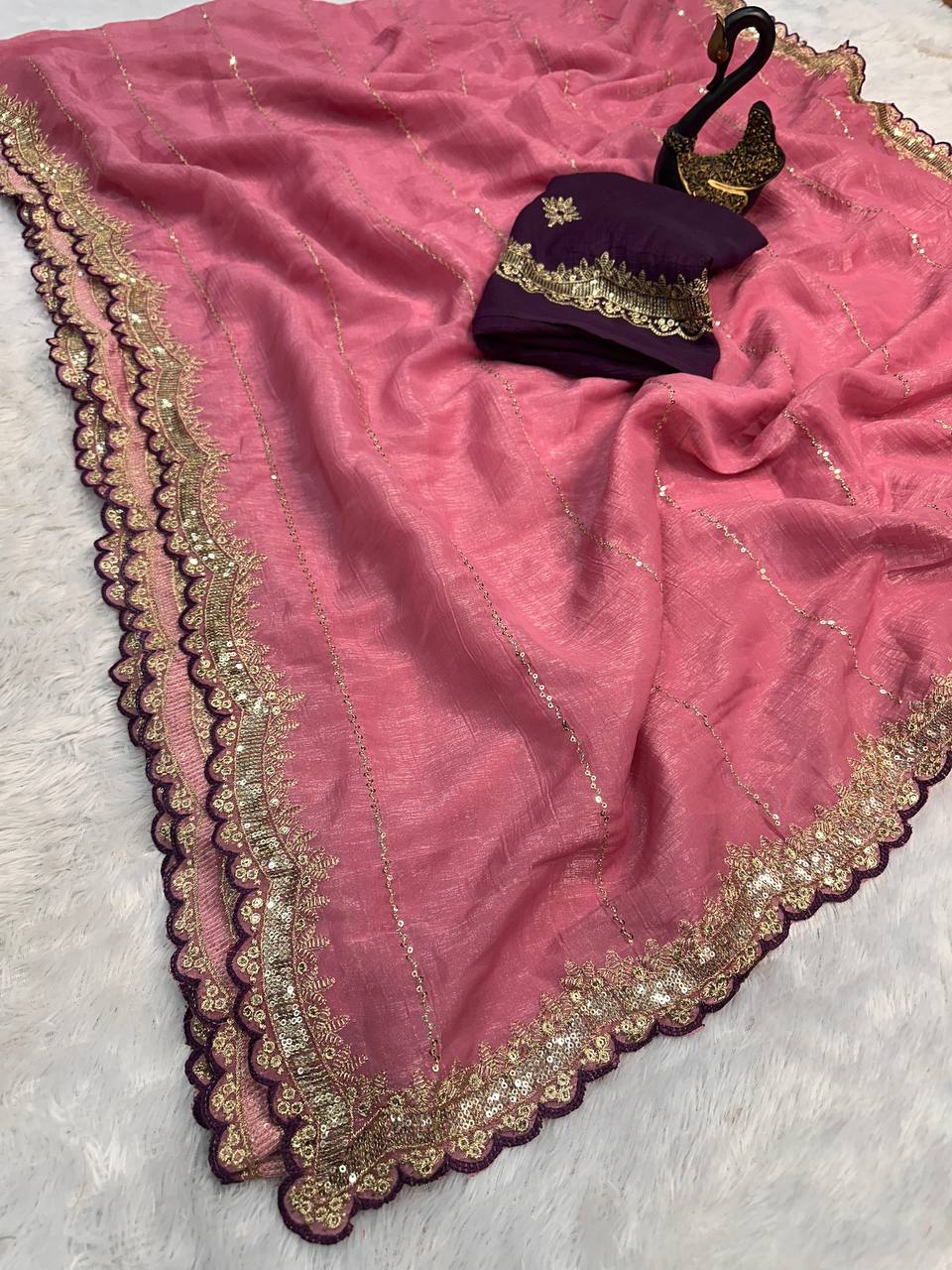 SOFT BEAUTIFUL AND CAPTIVATING DESIGNER SEQUINS EMBROIDERY SAREE