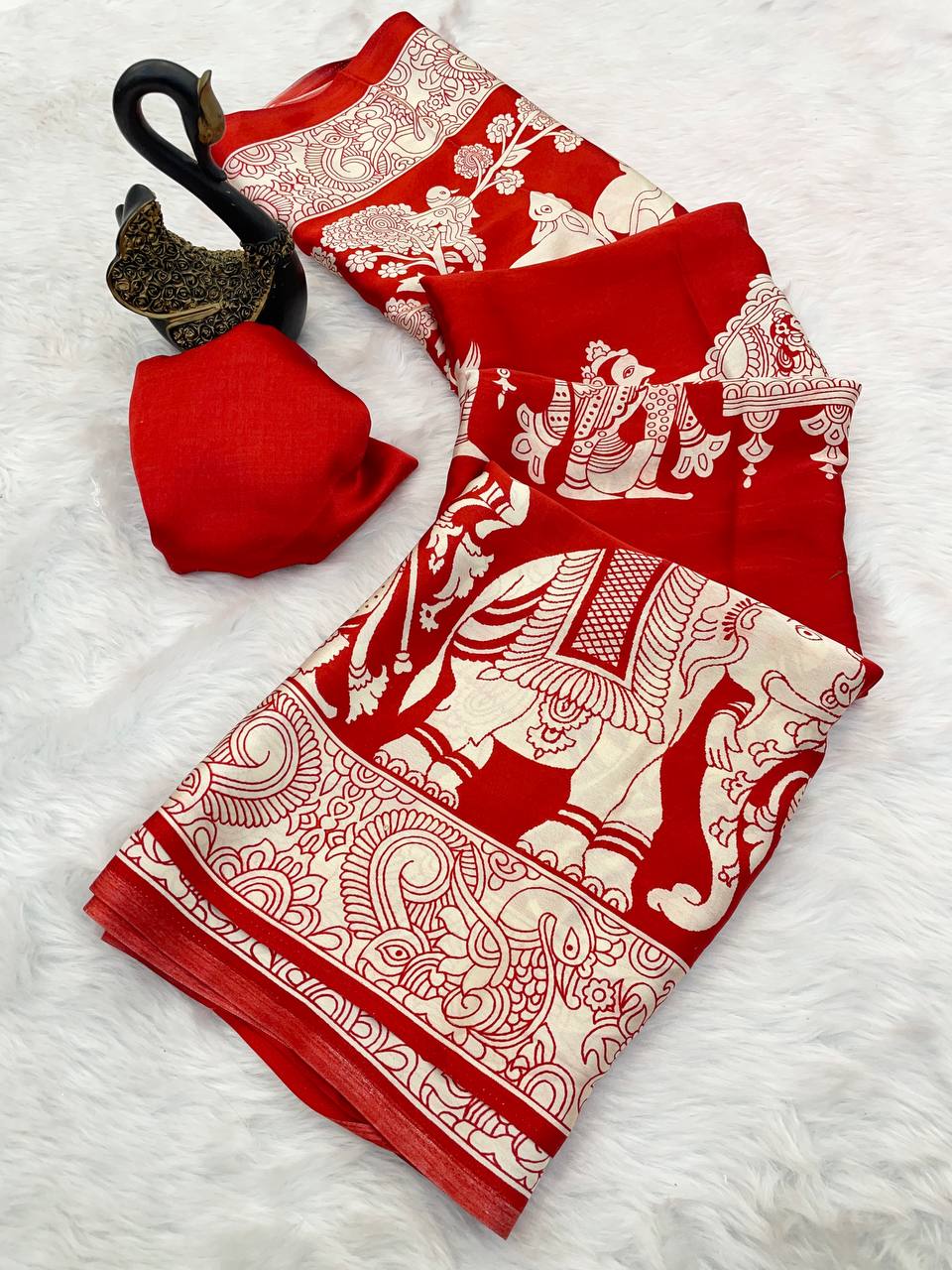 Kalamkari Printed Satin Saree