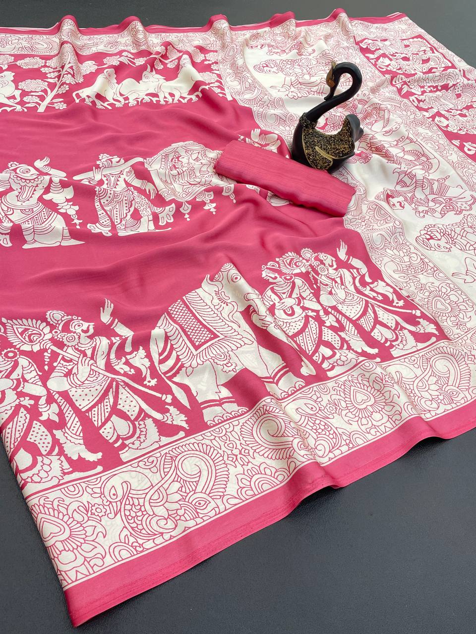 Kalamkari Printed Satin Saree