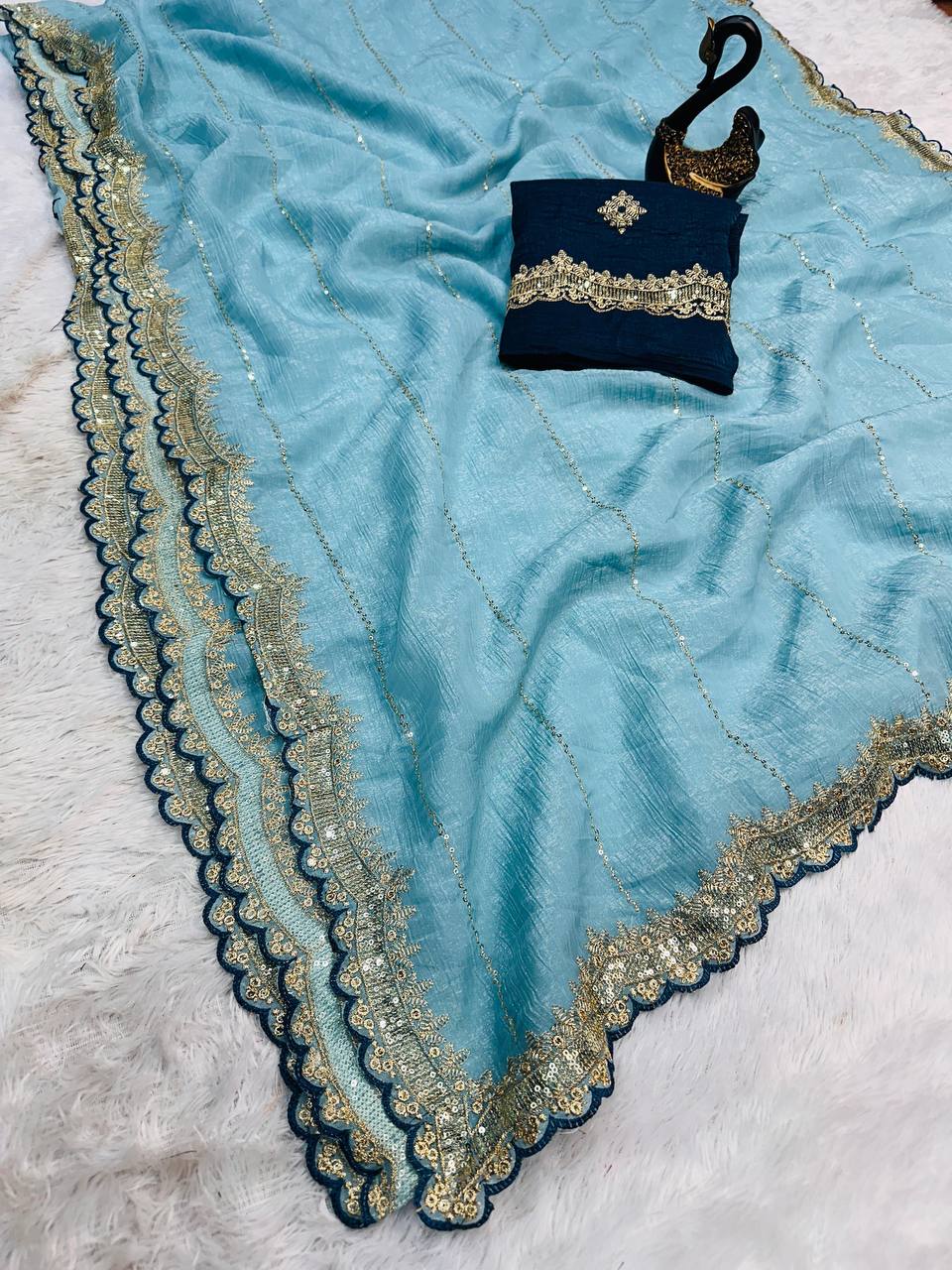 SOFT BEAUTIFUL AND CAPTIVATING DESIGNER SEQUINS EMBROIDERY SAREE