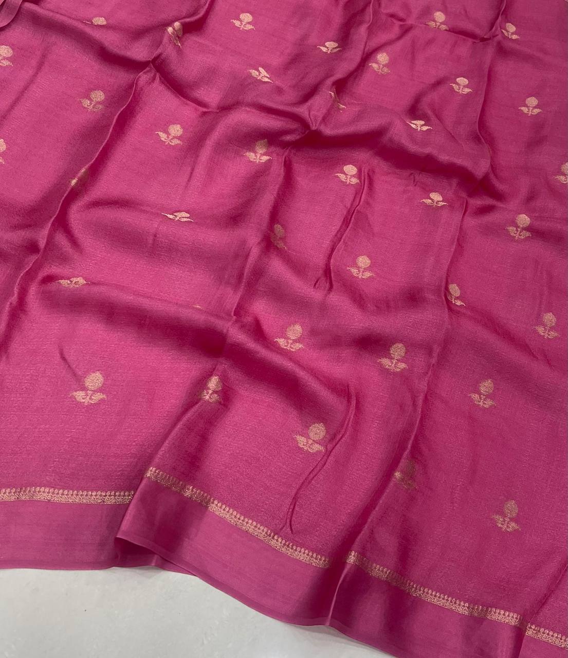 Onion Pink  Pure Soft Viscose Silk Jacquard Satin Border Fancy Designer Saree With Blouse Piece