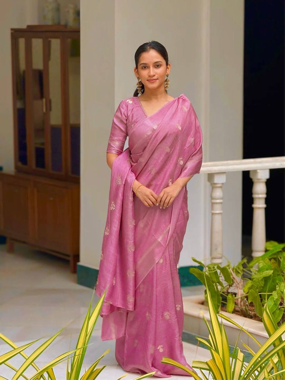 Onion Pink  Pure Soft Viscose Silk Jacquard Satin Border Fancy Designer Saree With Blouse Piece