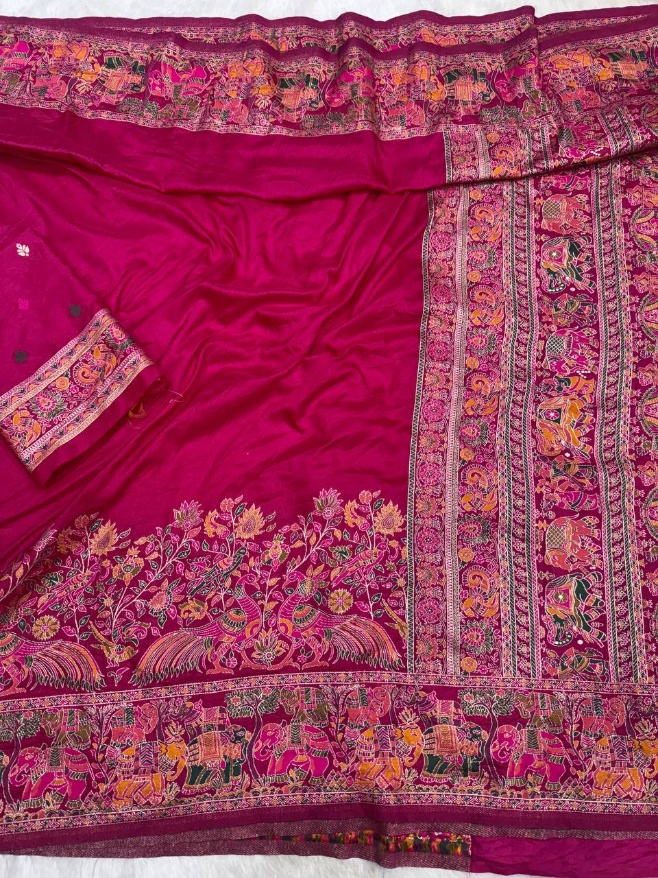 Redolent Rajwadi Pashmina  Saree With Embrocation Blouse Piece