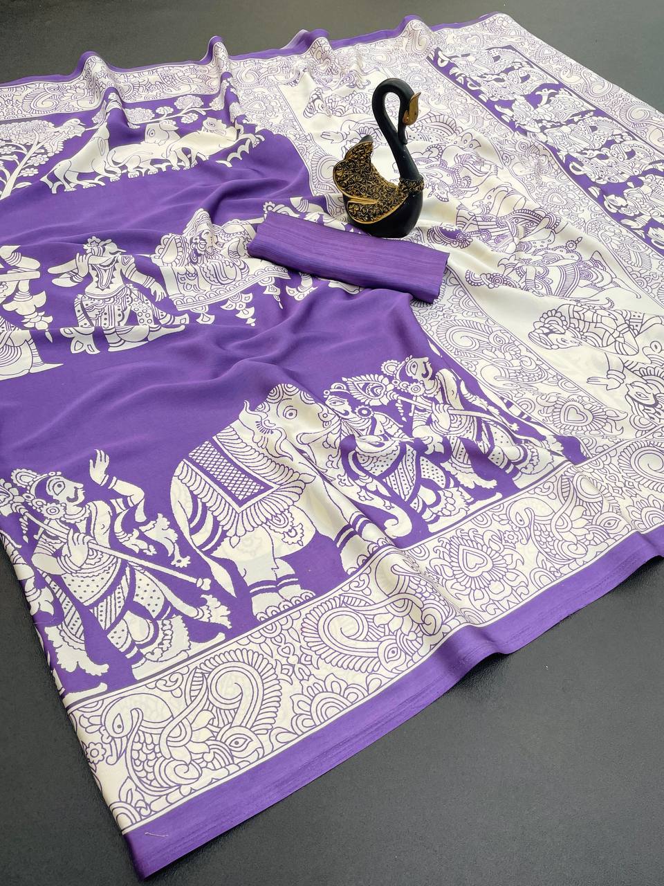 Kalamkari Printed Satin Saree