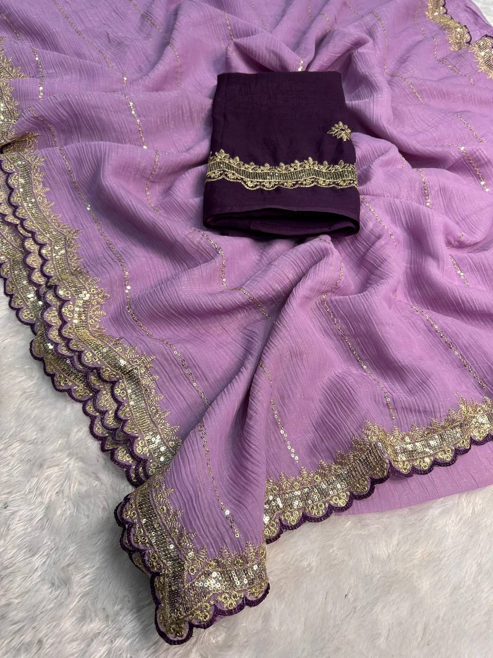 SOFT BEAUTIFUL AND CAPTIVATING DESIGNER SEQUINS EMBROIDERY SAREE