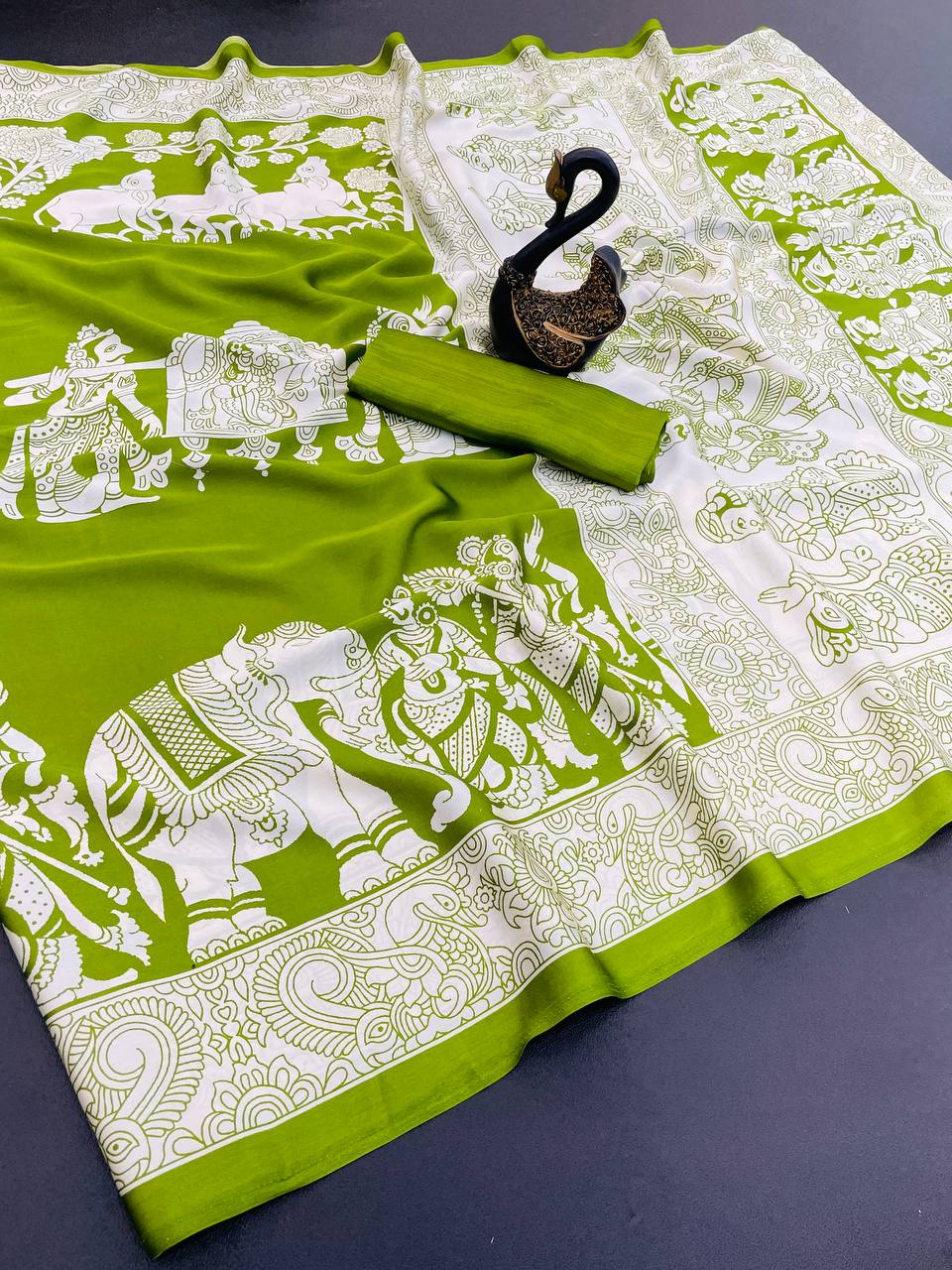 Kalamkari Printed Satin Saree