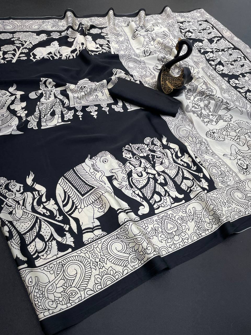 Kalamkari Printed Satin Saree