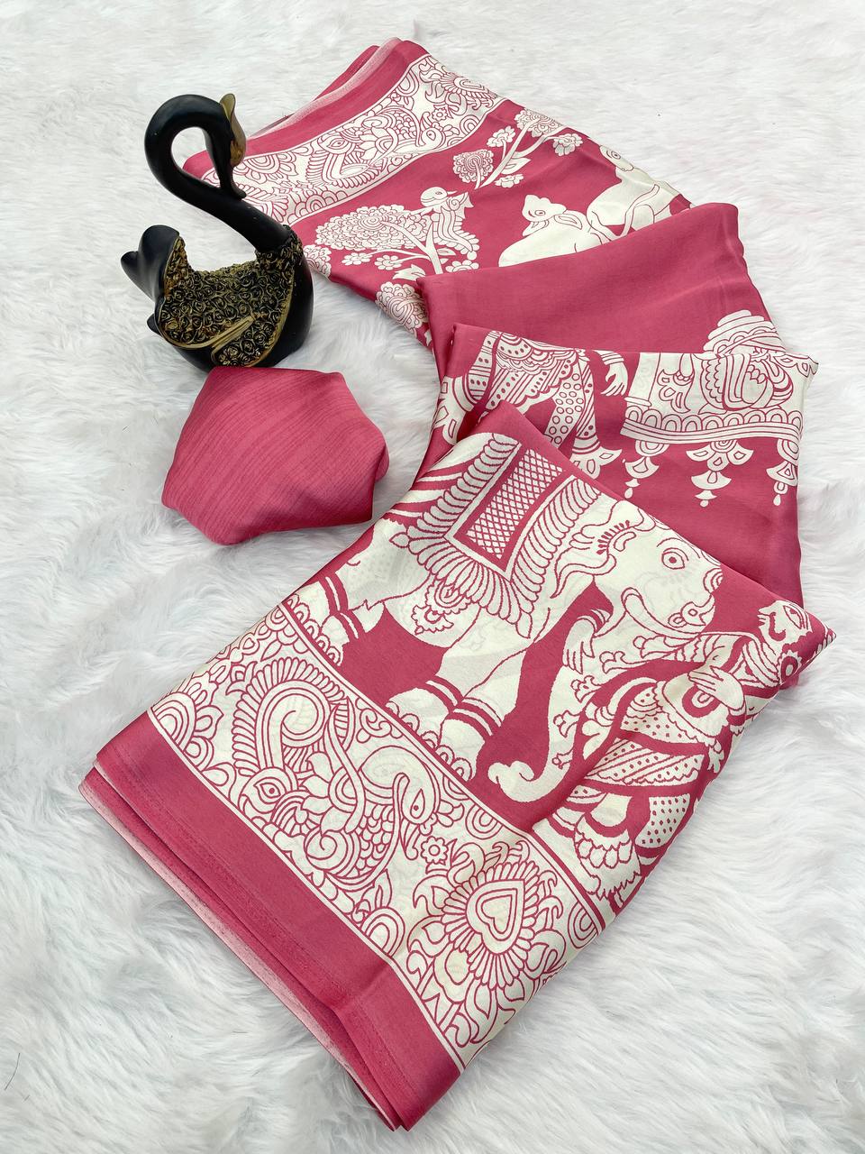 Kalamkari Printed Satin Saree