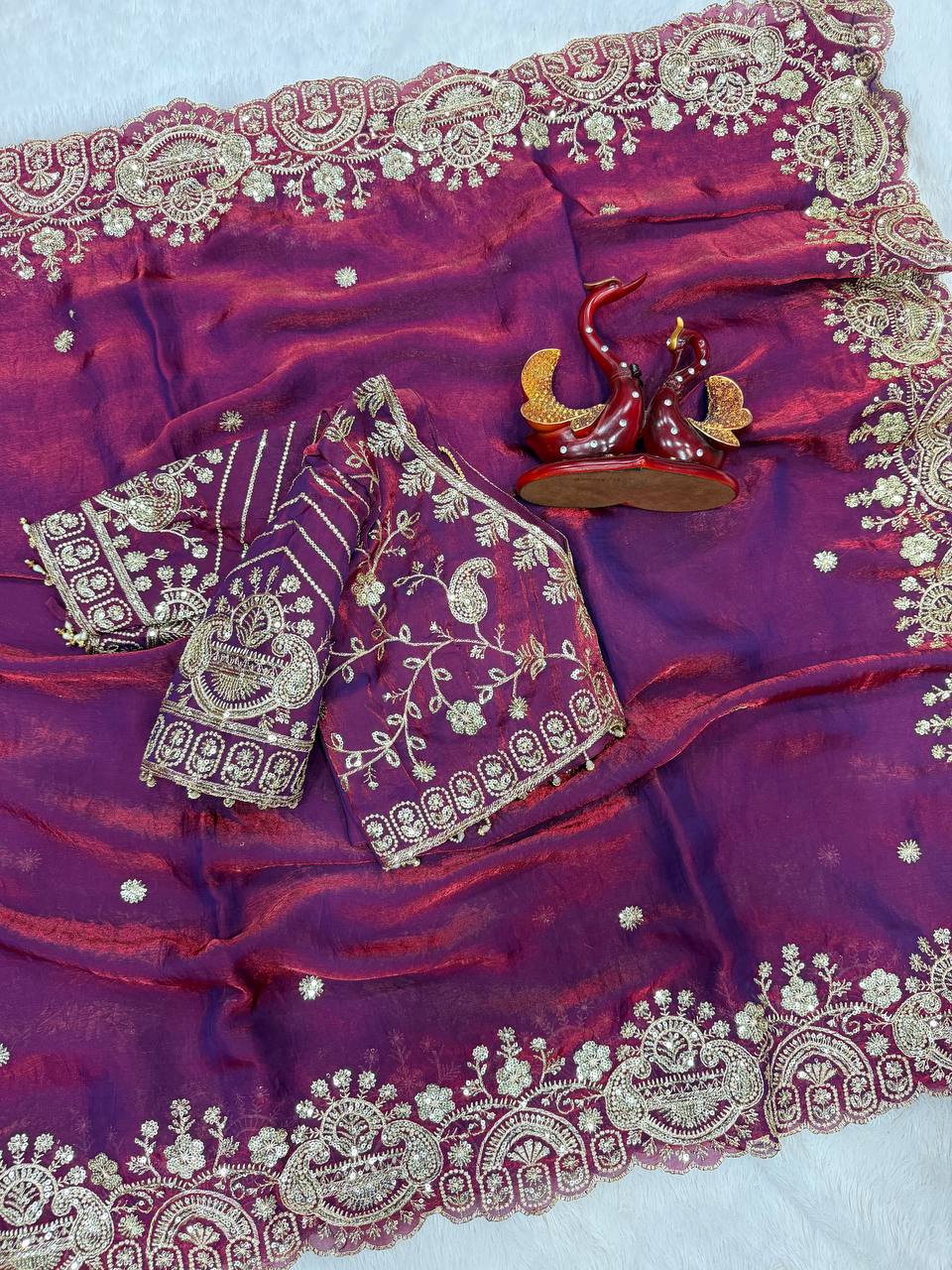 Myra Space Silk Saree - WINE