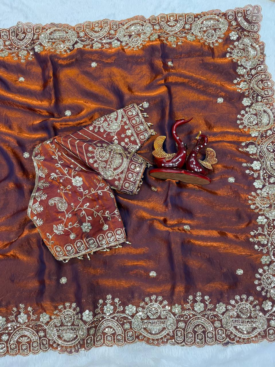 Myra Space Silk Saree - BROWN