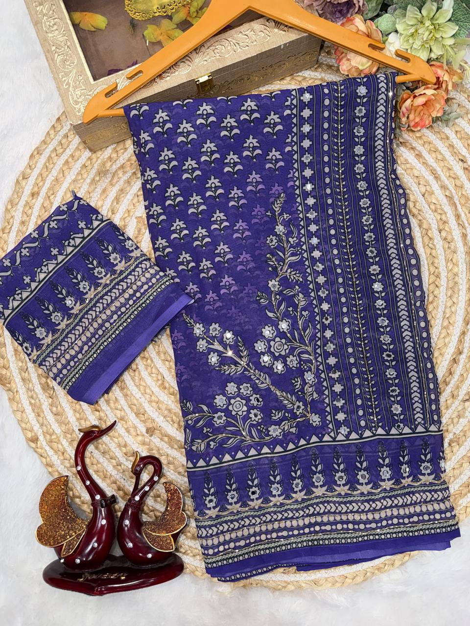 Madhubani Mirror Grace Saree- PURPLE