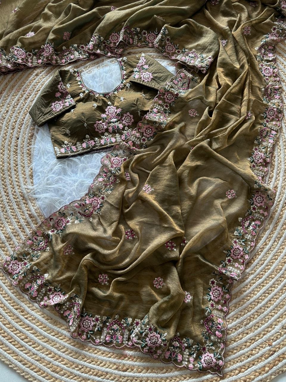 Luxury Khadi Moss Silk Designer Saree - MAHENDI